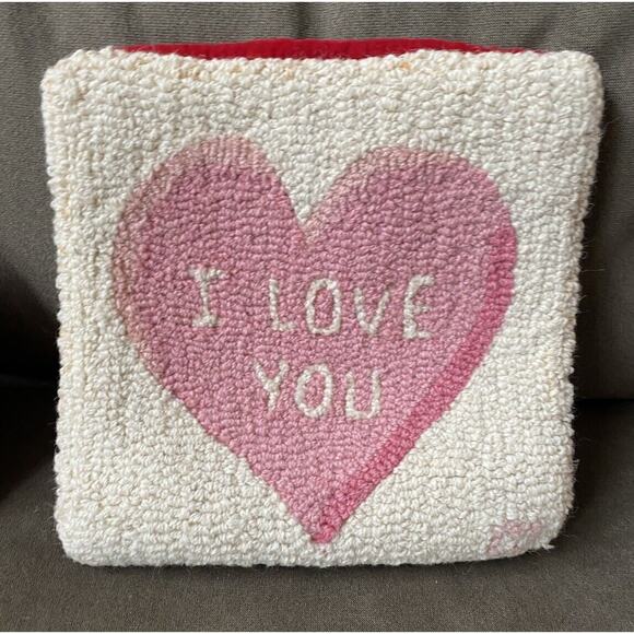 Chandler 4 Corners I Love You Heart Throw Pillow Cover Hooked Wool Laura Megroz - Picture 2 of 8